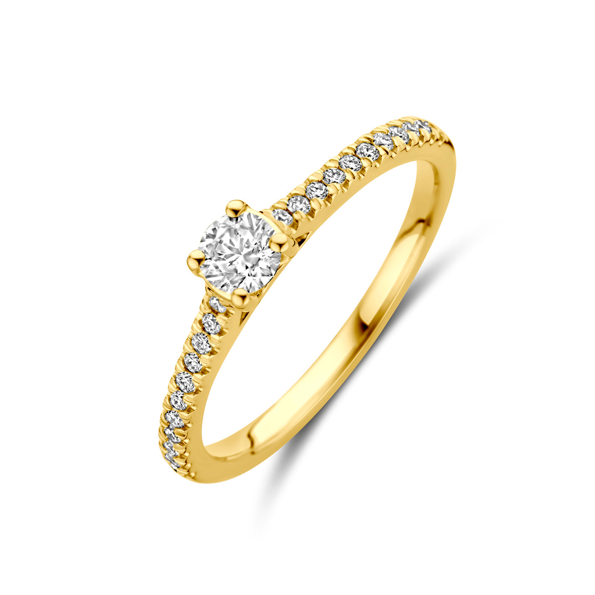 Facette - 14krt geelgouden ring met LG diamant 0,39ct GHSI