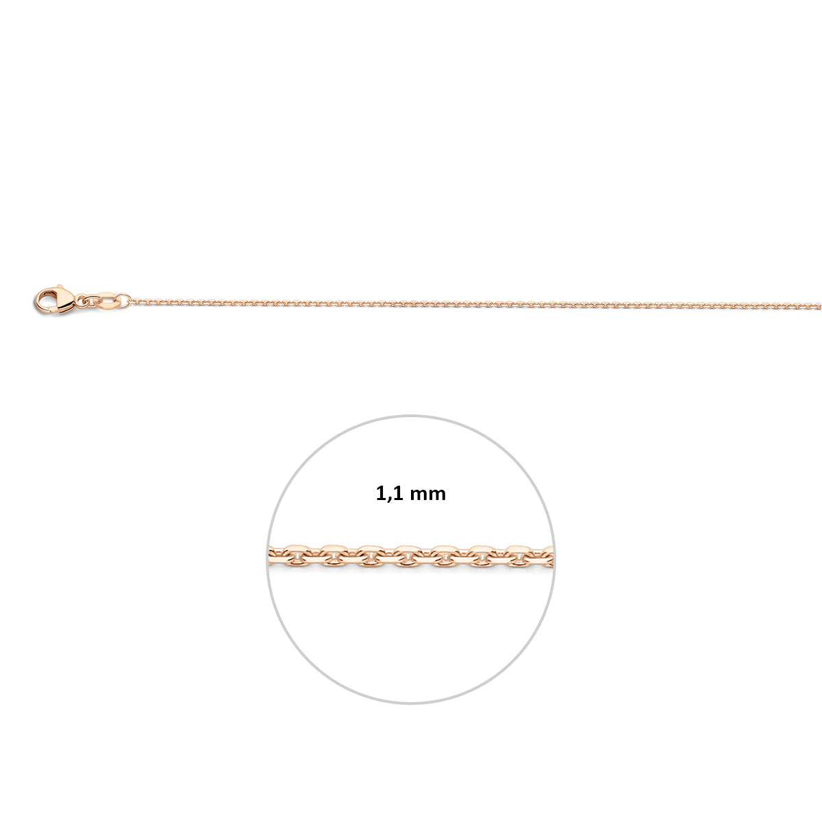 18krt roségouden lengtecollier anker gediamanteerd 1.1mm | 41-43-45cm