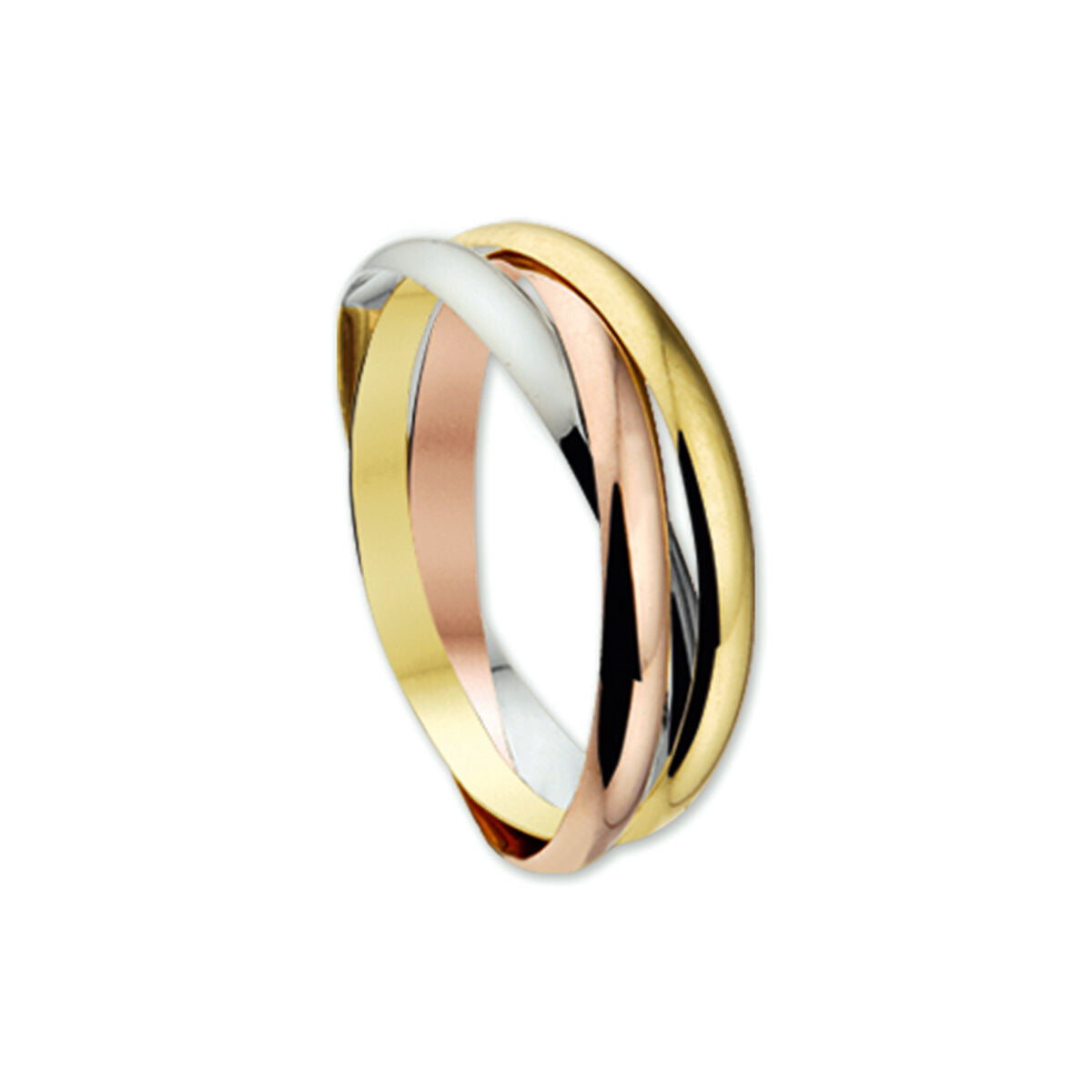 14kt tricolor wit- rose- en geelgouden ring 2mm