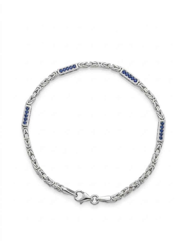 Zilveren armband koningsschakel 2.5mm met blauwe zirconia | 20cm
