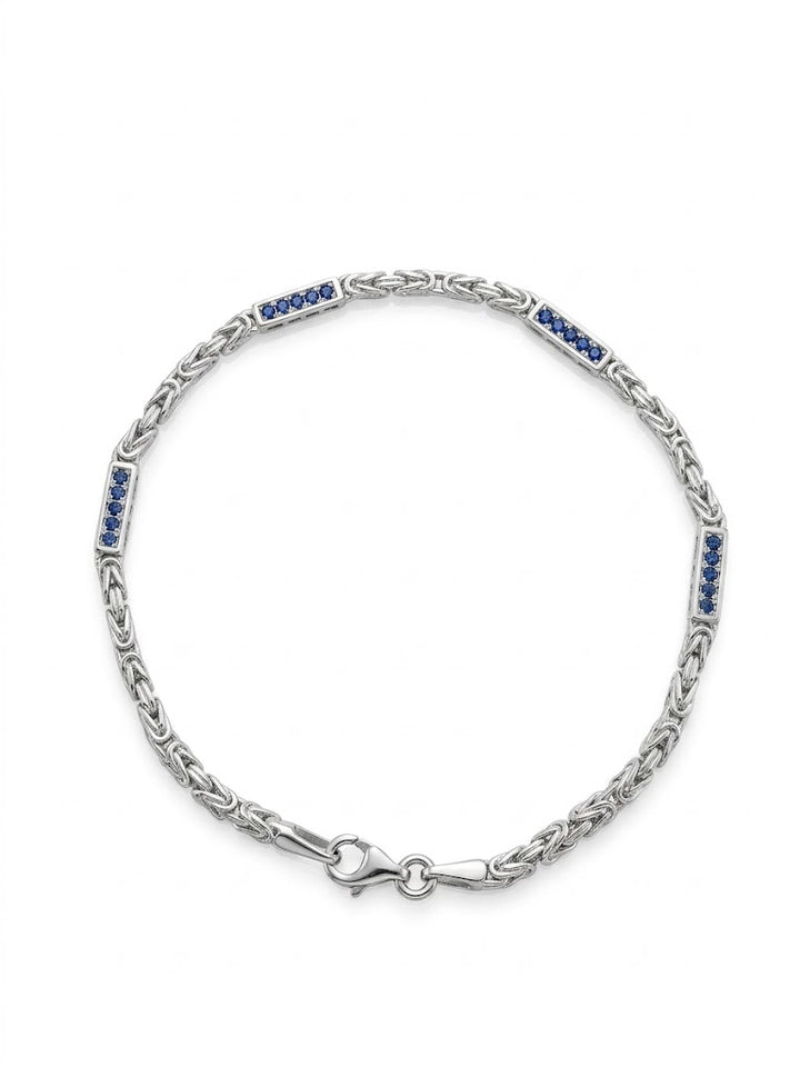 Zilveren armband koningsschakel 2.5mm met blauwe zirconia | 20cm