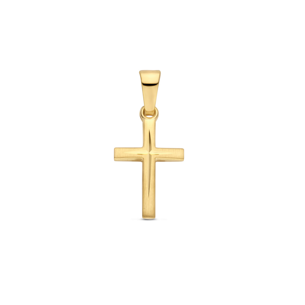 14krt geelgouden hanger kruis mat gediamanteerd 13x9mm