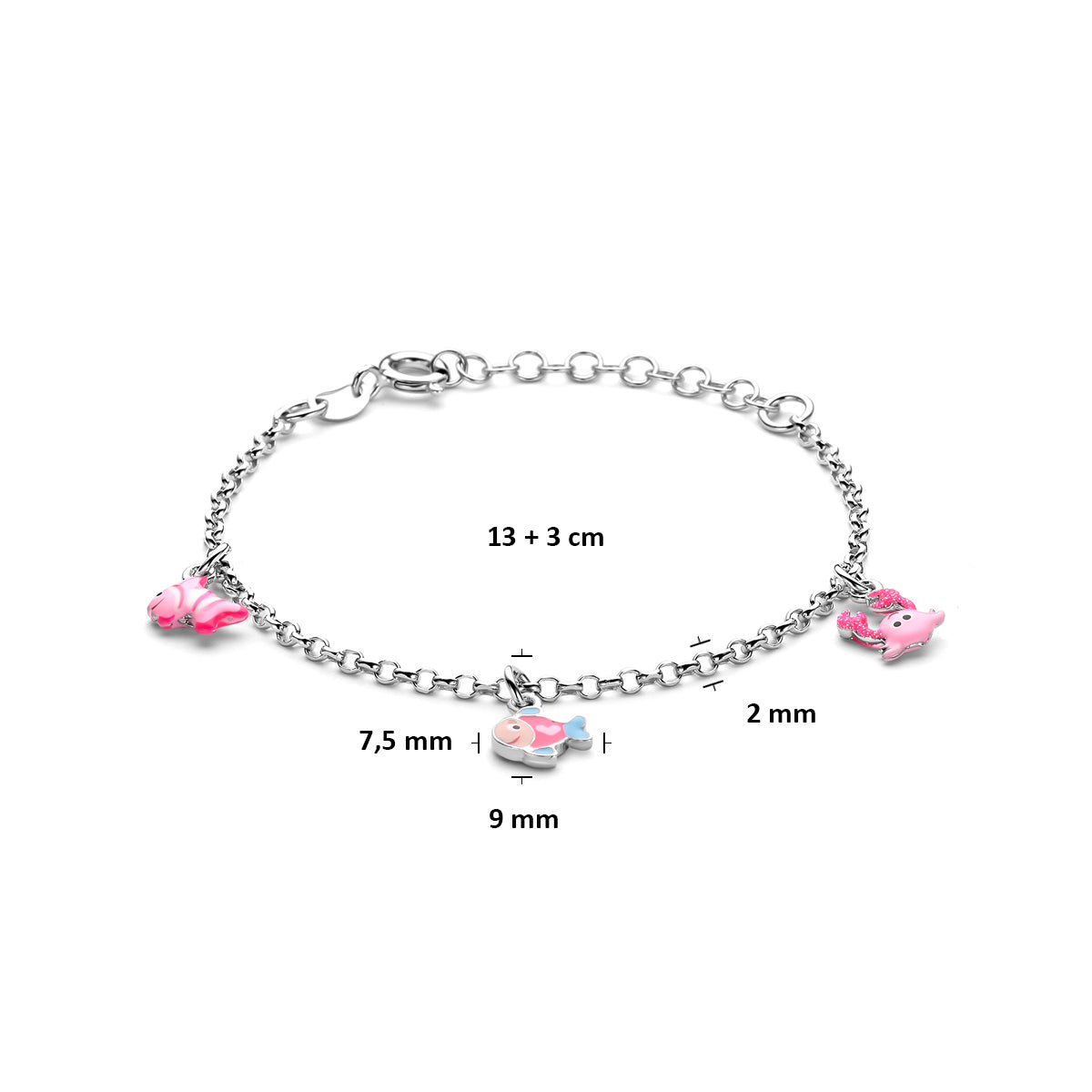 Zilveren bedelarmband emaille zeedieren 2mm | 13-16cm