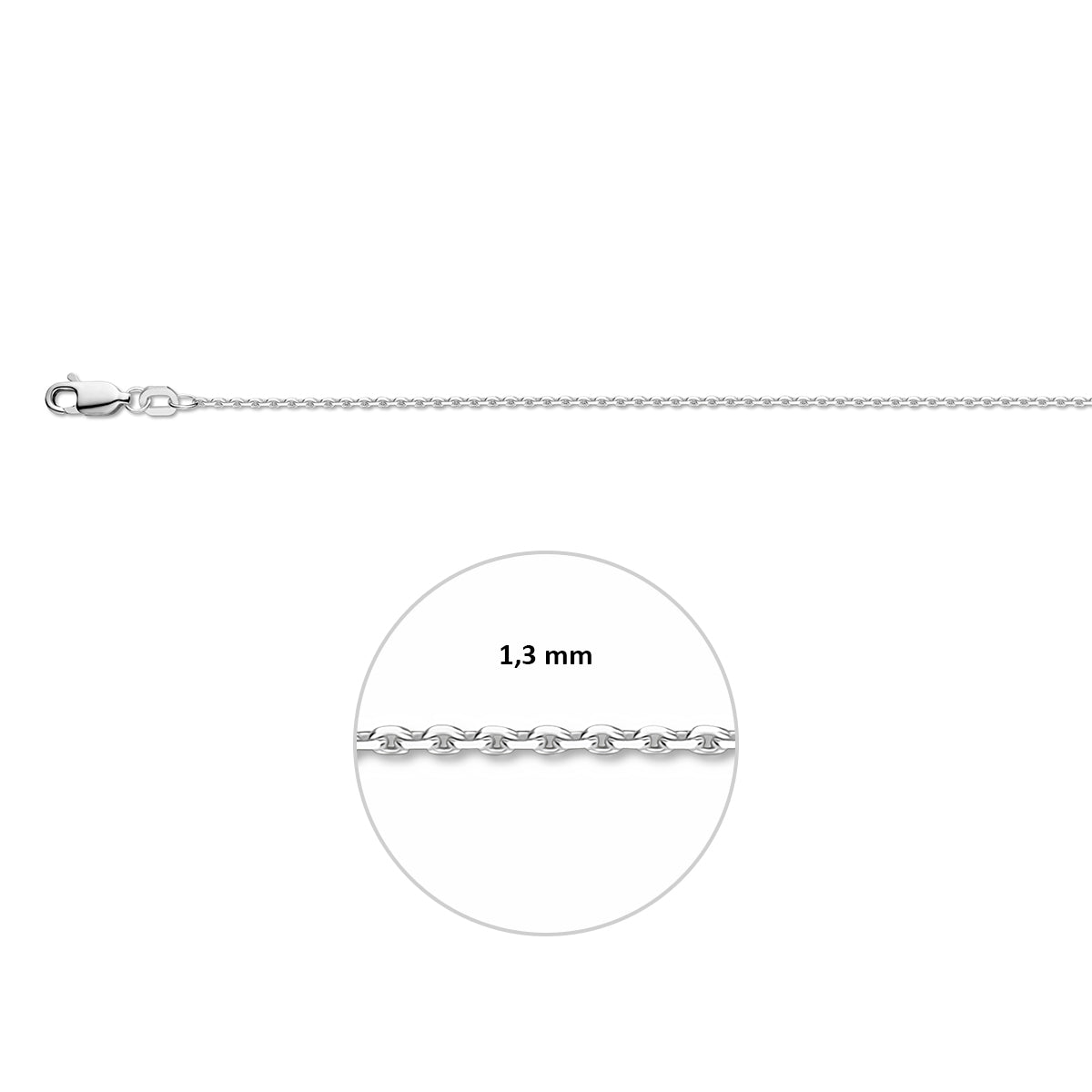 Zilveren lengtecollier - anker gediamanteerd 1,3mm