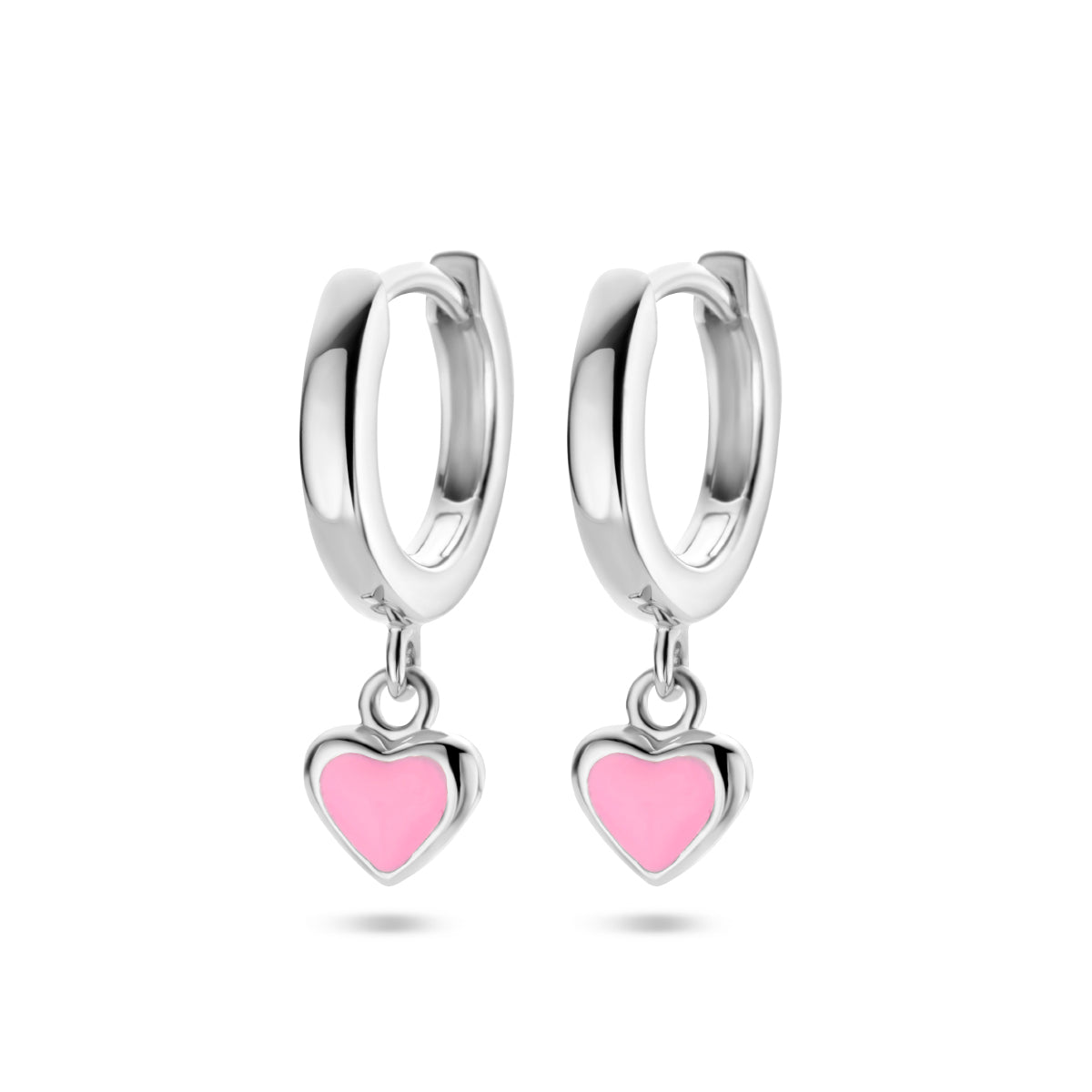 Zilveren klapoorringen met een roze hartje | 11,5x2mm