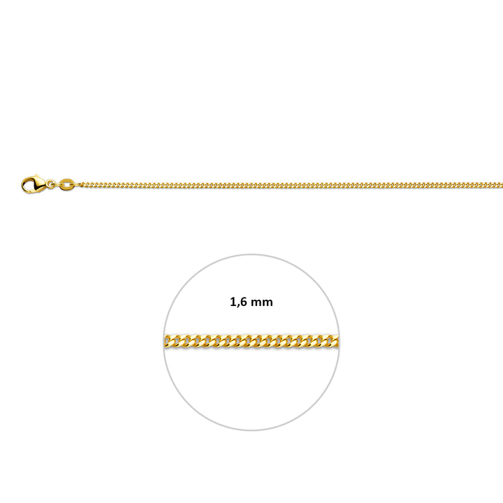14krt geelgouden collier gourmette 4-zijdes geslepen 1,6 mm