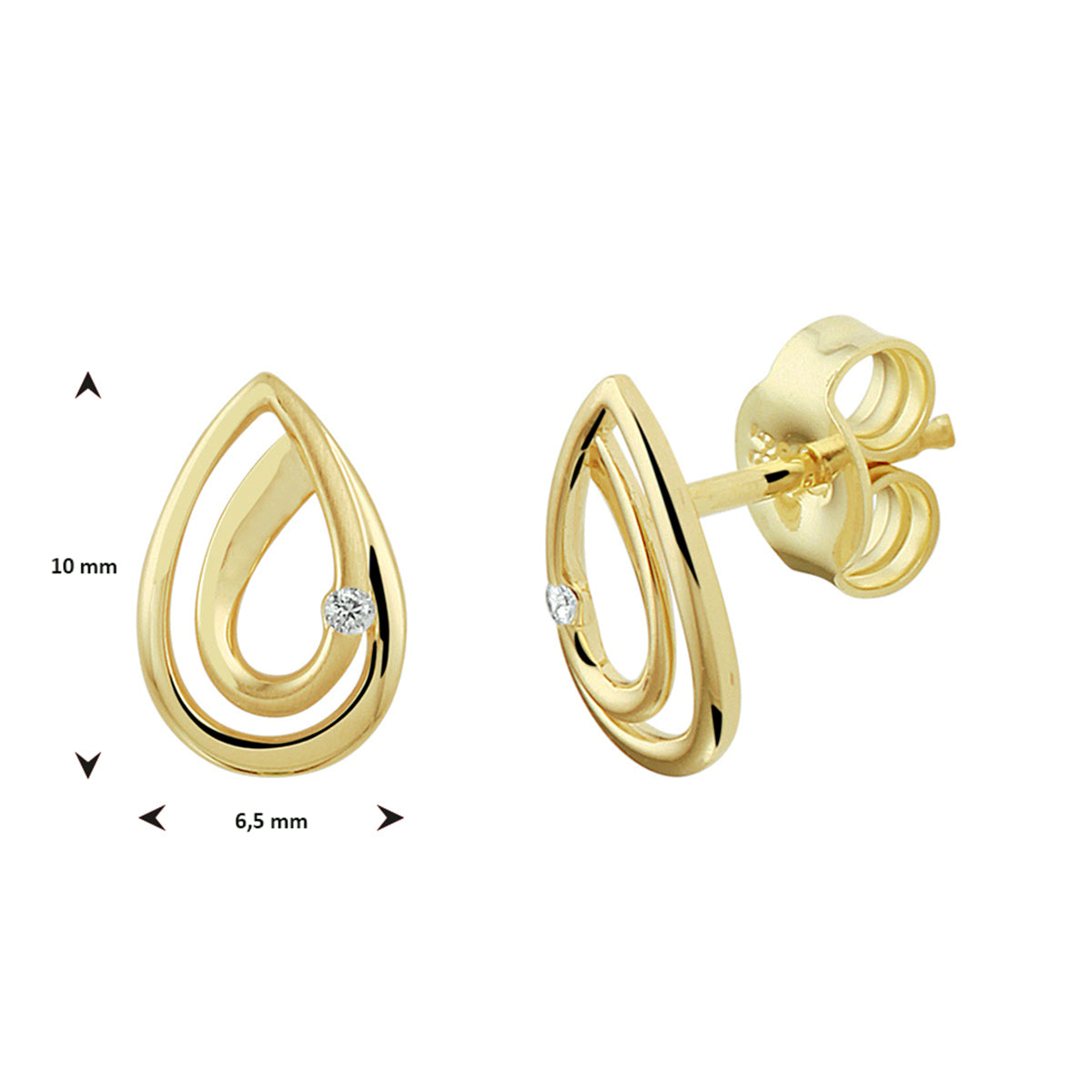 14krt geelgouden oorknoppen druppel diamant 0.02ct HSI