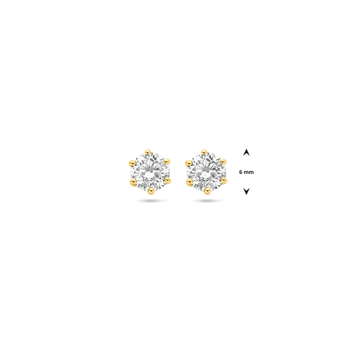 14krt geelgouden oorknoppen zirconia 6mm