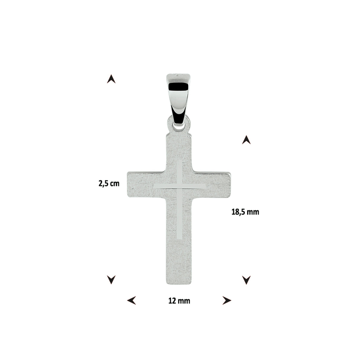 Zilveren hanger kruis gematteerd | 18,5x12mm