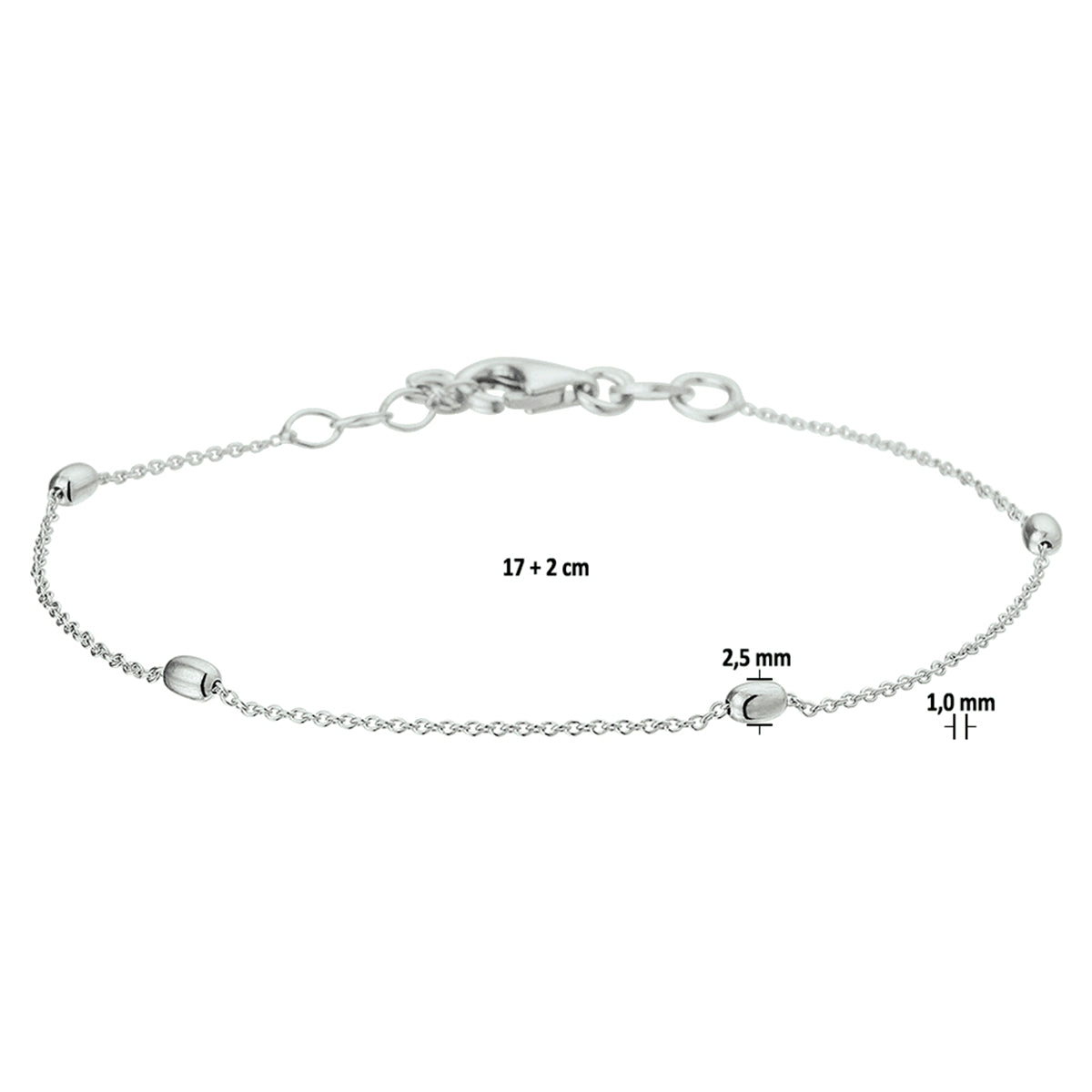 Zilveren armband bolletjes 2,5mm | 17-19cm