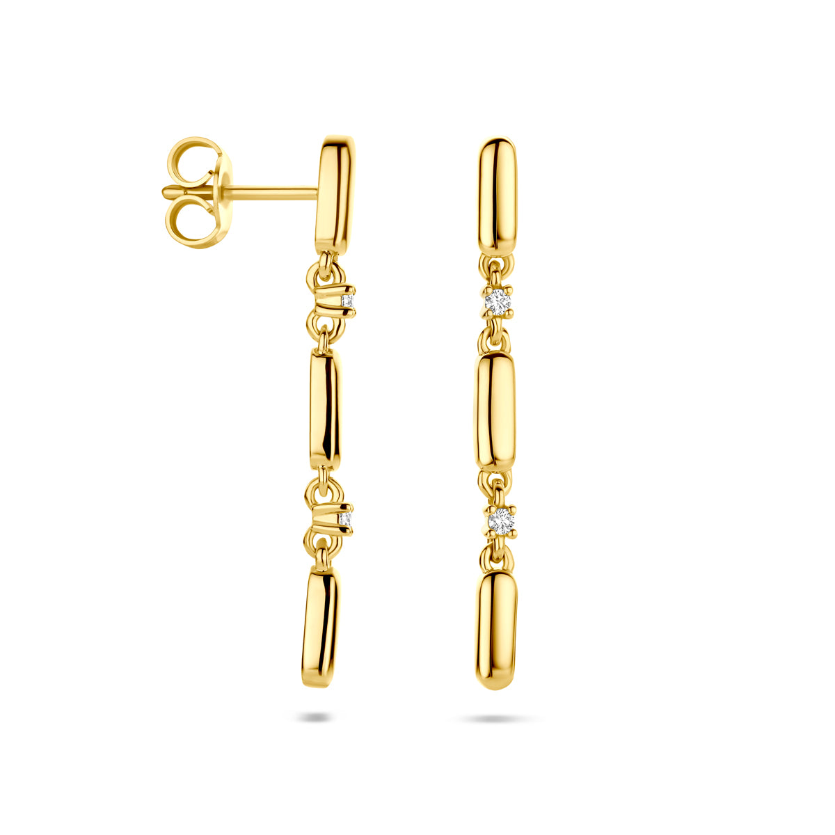 14krt geelgouden oorhangers met diamant 0.06ct 2,55mm | 3,2cm