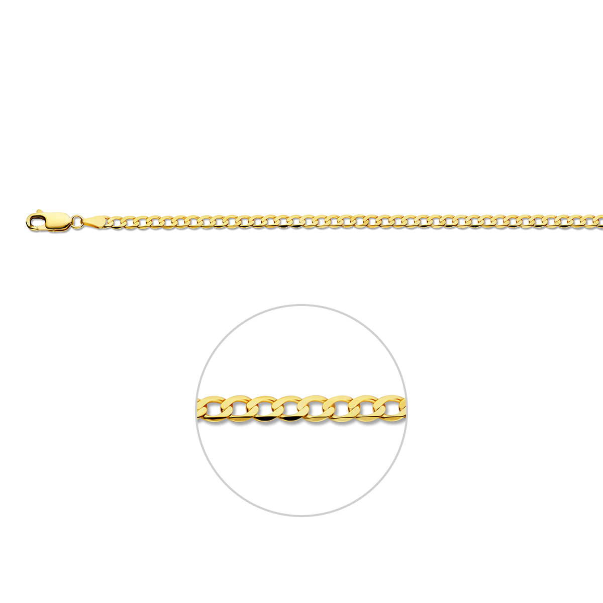 14krt geelgouden collier gourmette 6-zijdes geslepen 3,3mm