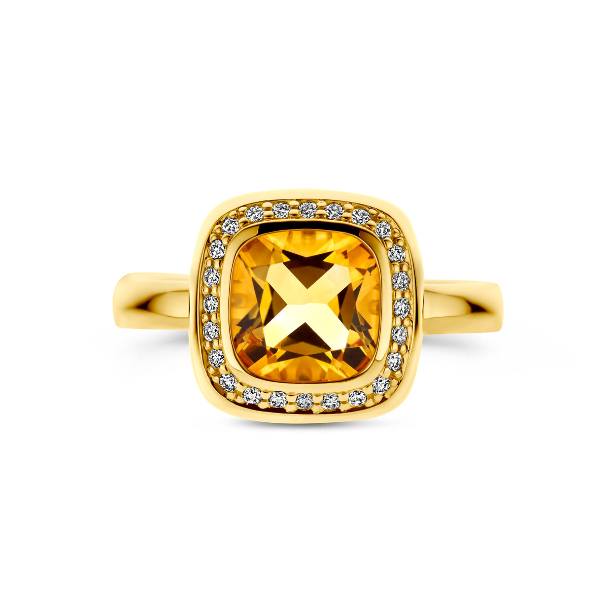 14krt geelgouden ring met citrien en diamant 0,14ct HSI | 12,5mm