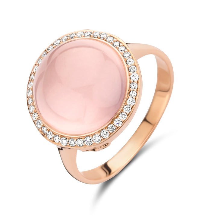 14krt roségouden ring met 6,5ct rozenkwarts en diamant 0,19ct GSI | 14,5mm