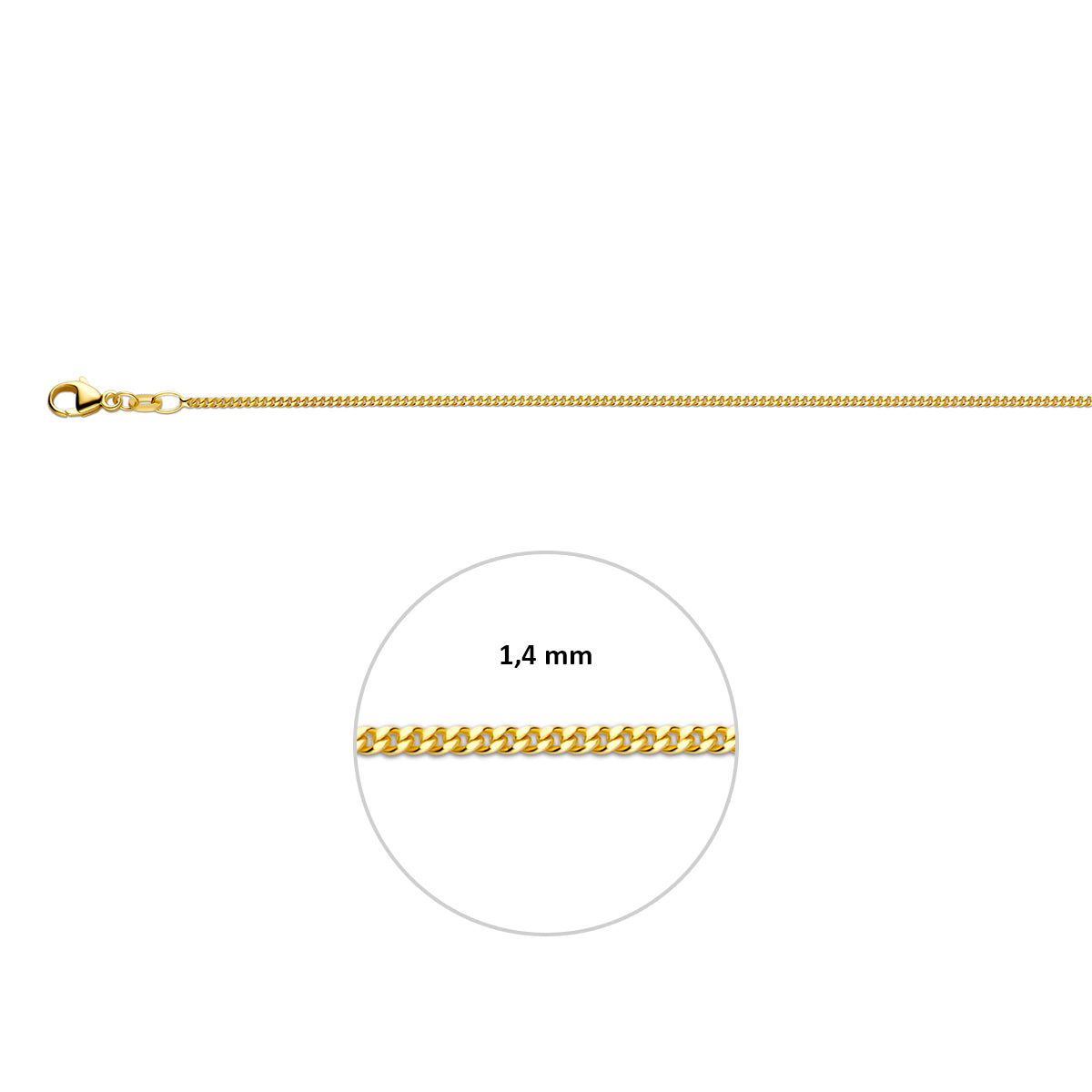 Doublé geelkleurig lengtecollier - gourmette 1,4mm