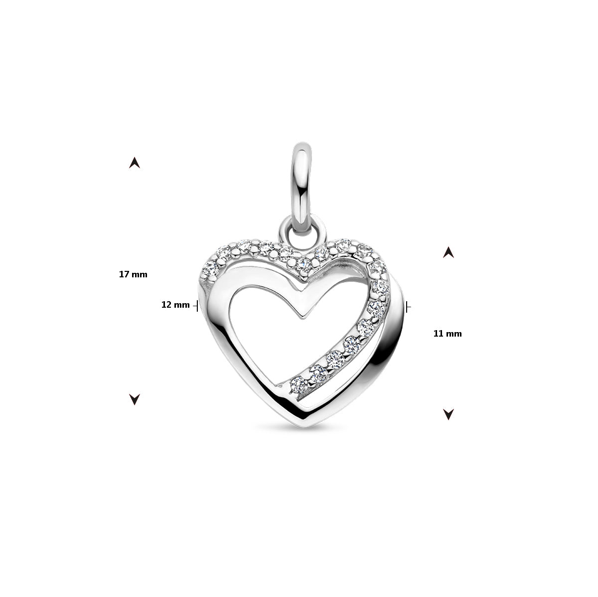 zilveren hanger zirkonia hart 17x12mm