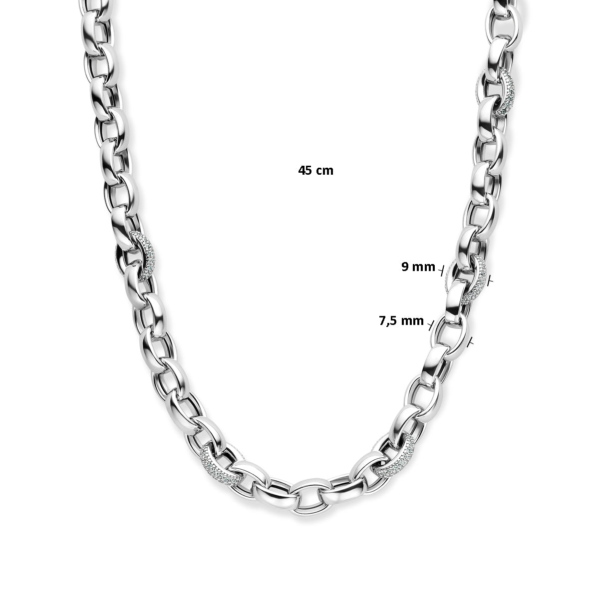 Zilveren collier jasseron ovaal zirkonia 7,5mm | 45 cm