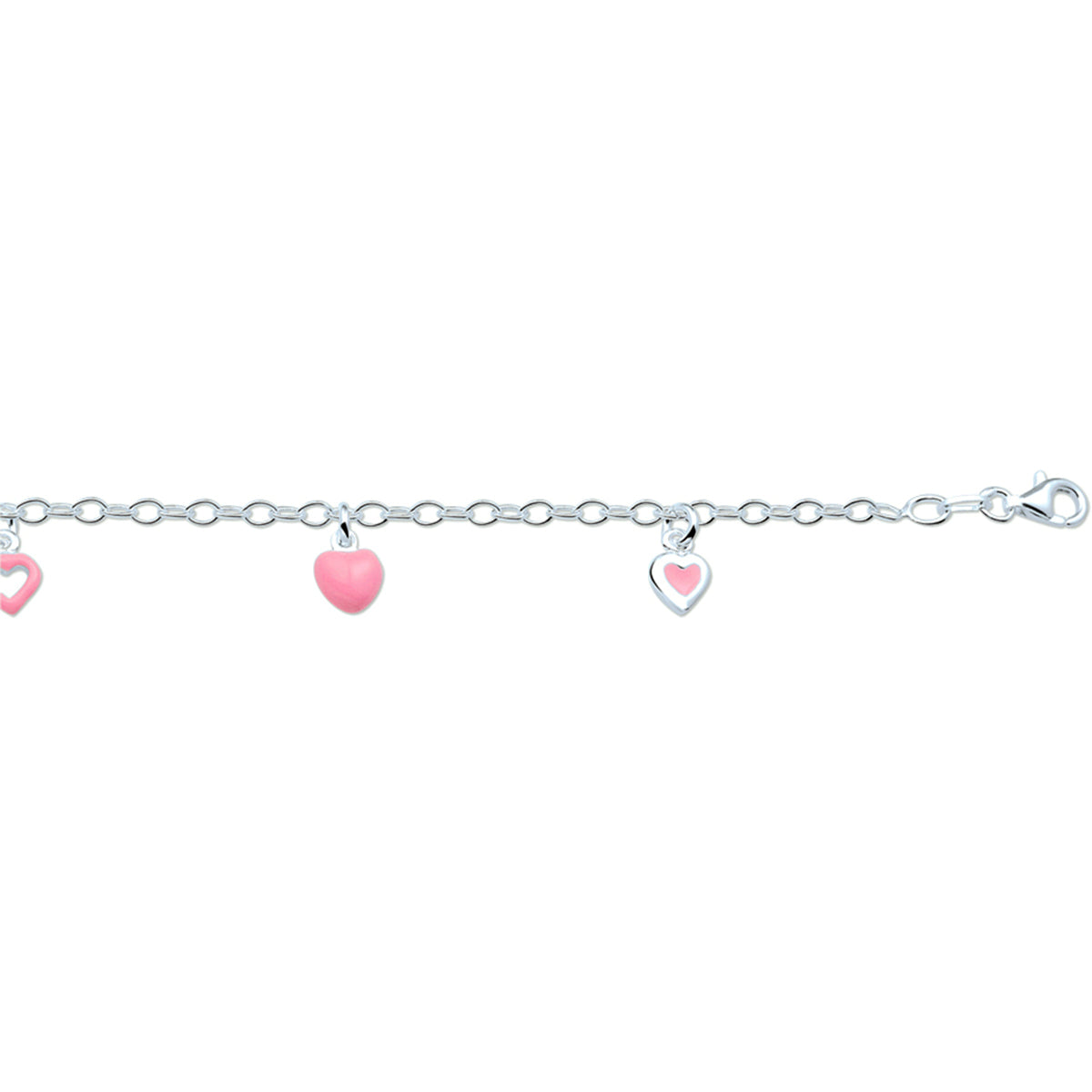 Zilveren armband emaille roze hart  | 15cm