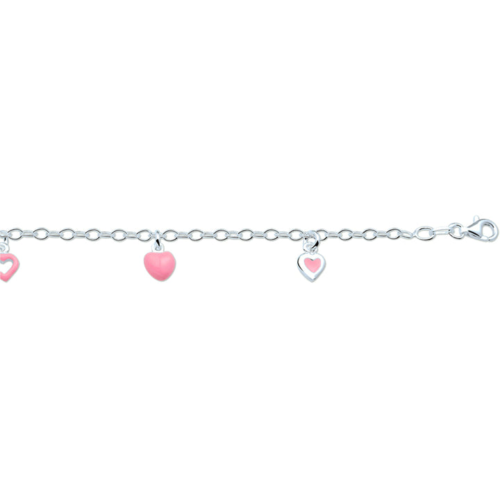 Zilveren armband emaille roze hart  | 15cm