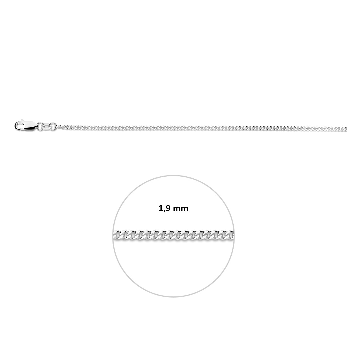 Zilveren lengtecollier - gourmette 1,9mm