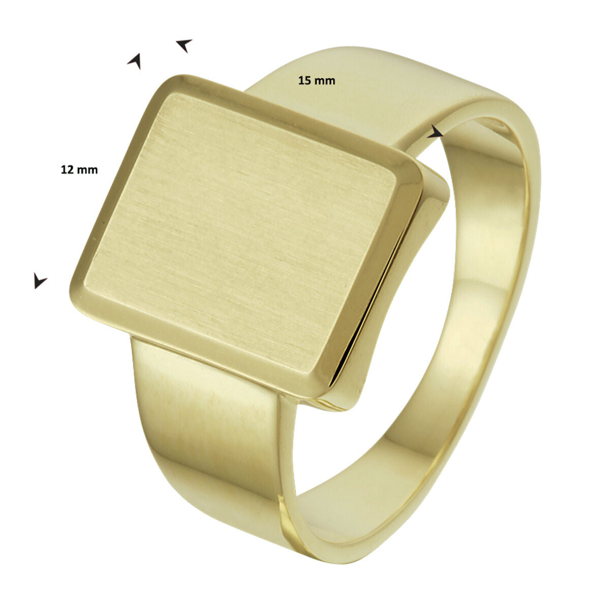 14kt geelgouden massieve graveerring met een afmeting van 15x12mm.