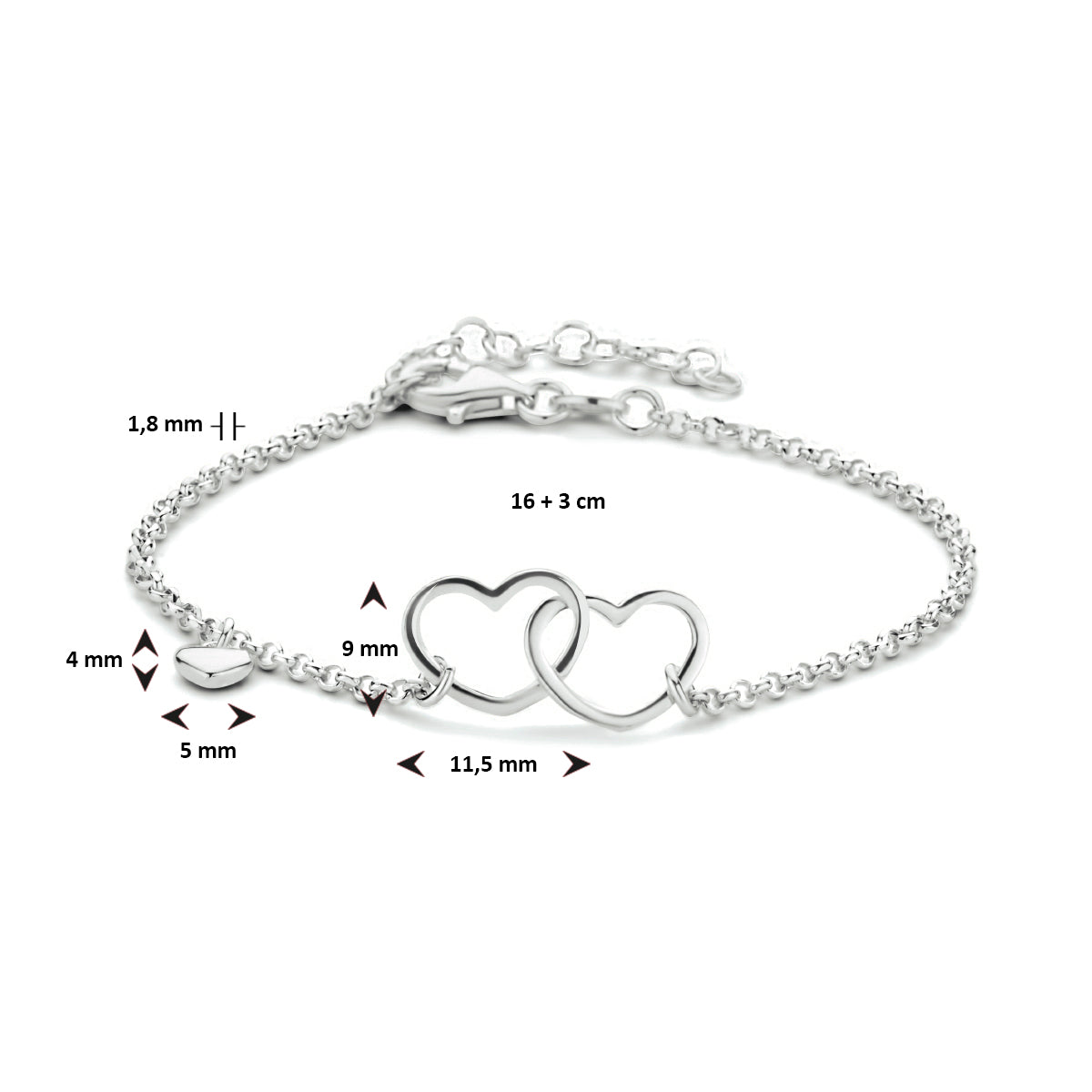 Zilveren armband hartjes 11,5x9mm | 16-19cm