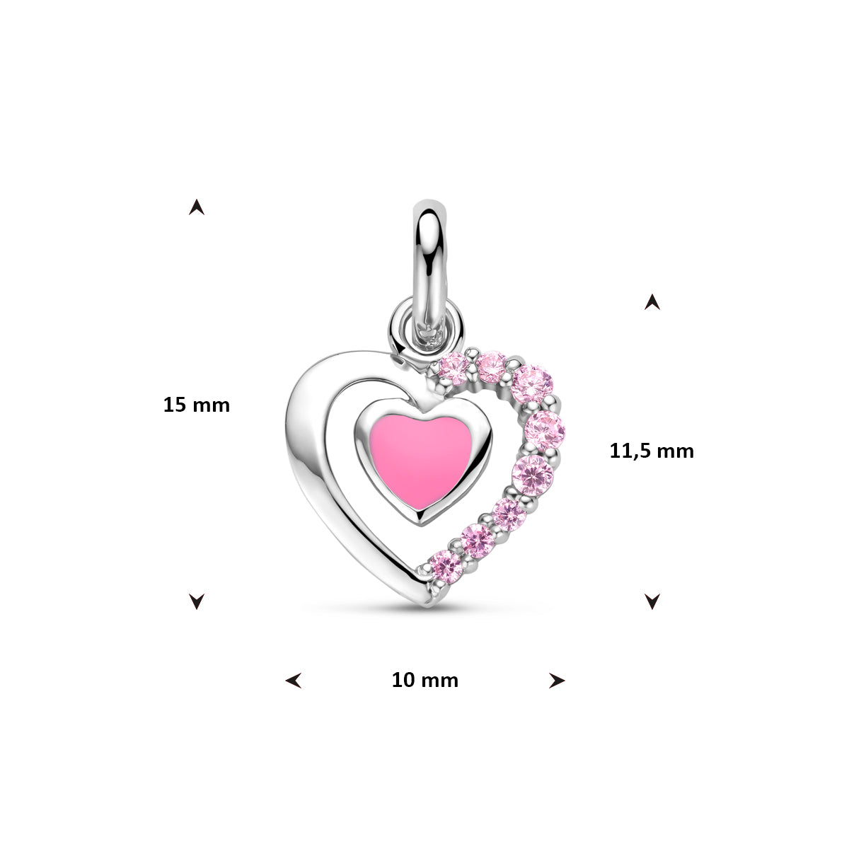 Zilveren hanger emaille hart zirkonia | 15mm
