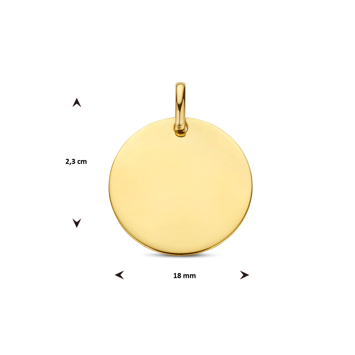 14krt geelgouden graveerhanger rond 18mm