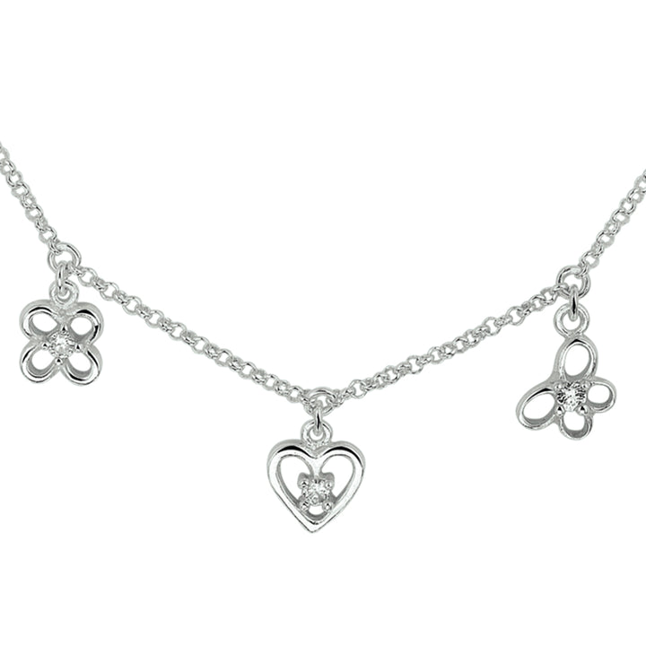 Zilveren collier zirkonia bloem, hart en vlinder | 36+2cm
