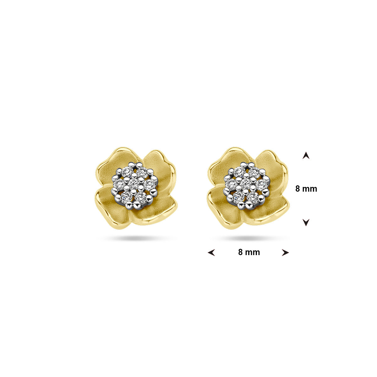 14krt bicolor gouden oorstekers "bloem" met diamant 2x0.05ct HSI