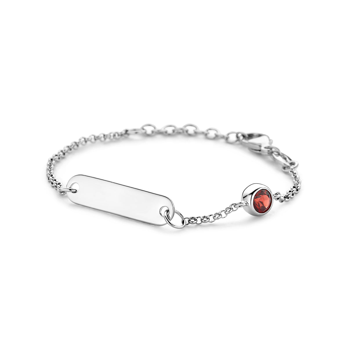 Zilveren graveerarmband plaat 5,0mm met granaat | 11-13cm