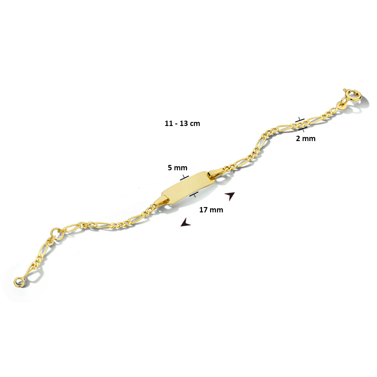 9krt geelgouden graveerarmband figaro plaat 5mm | 11-13cm