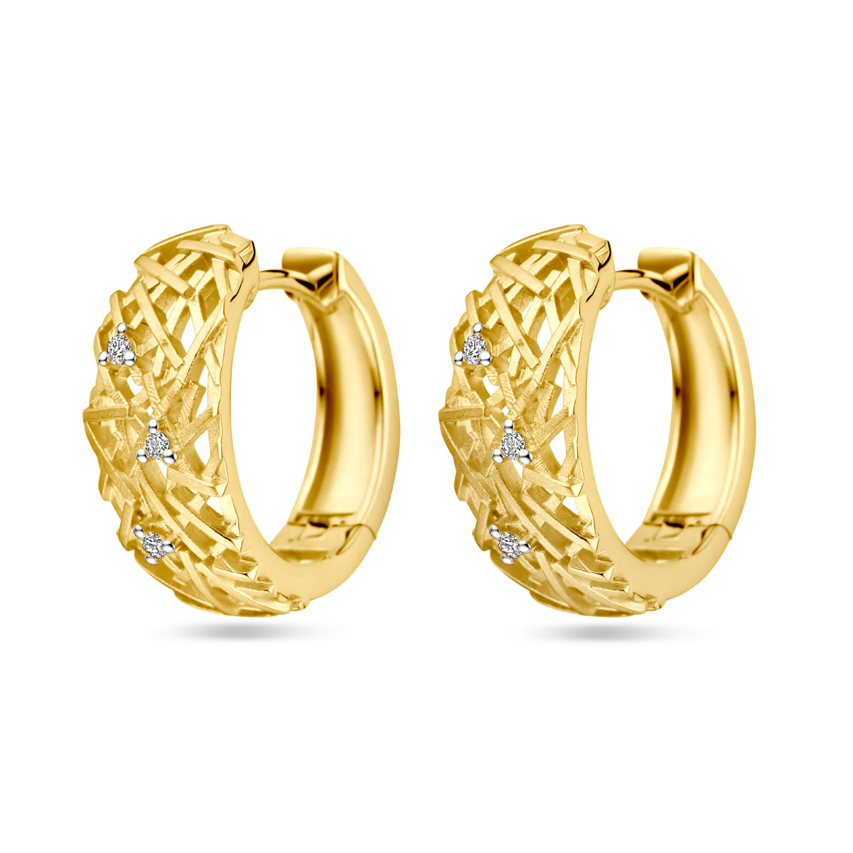 14krt geelgouden creolen met diamant 6-0.05ct HSI