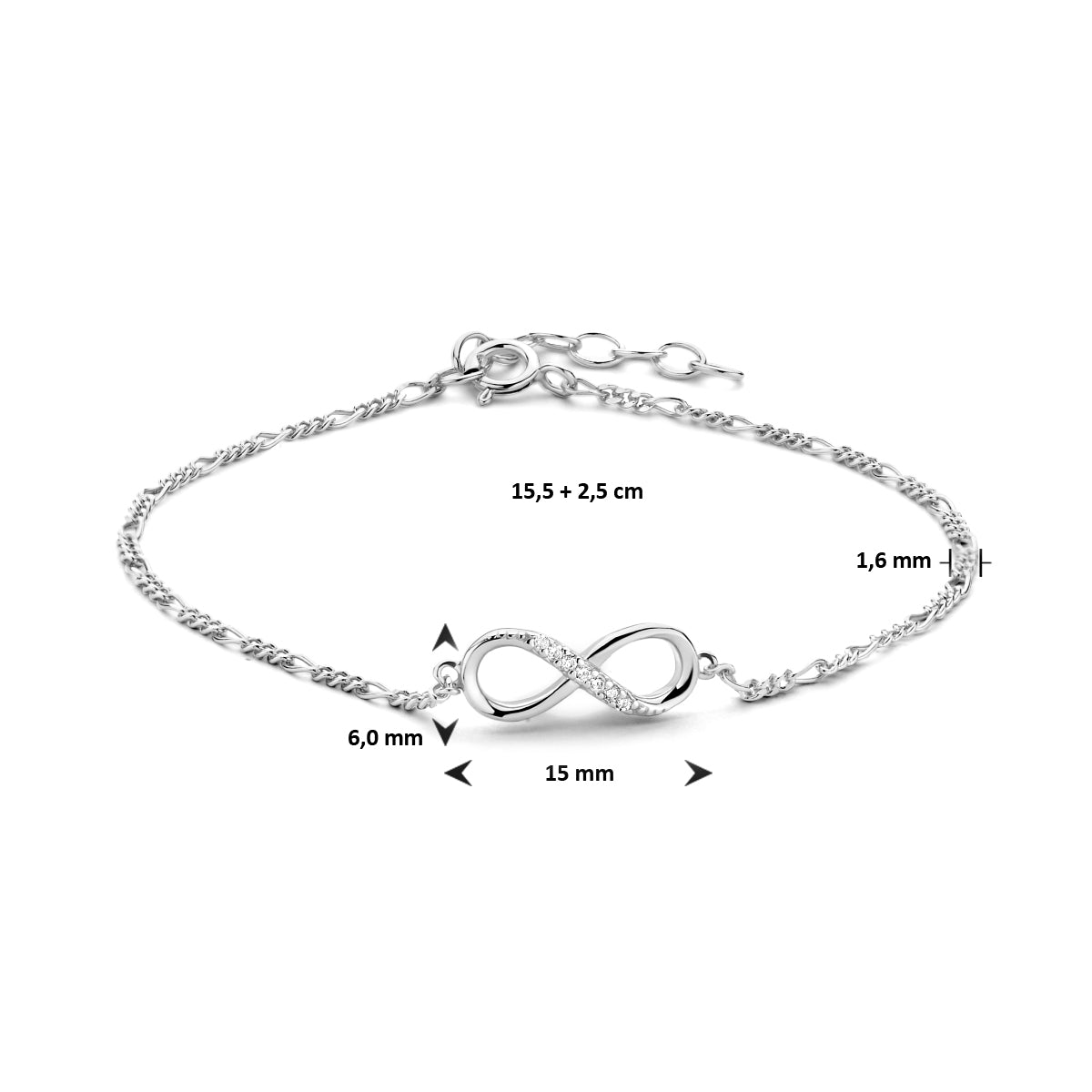 Zilveren armband infinity zirkonia | 15,5-18cm