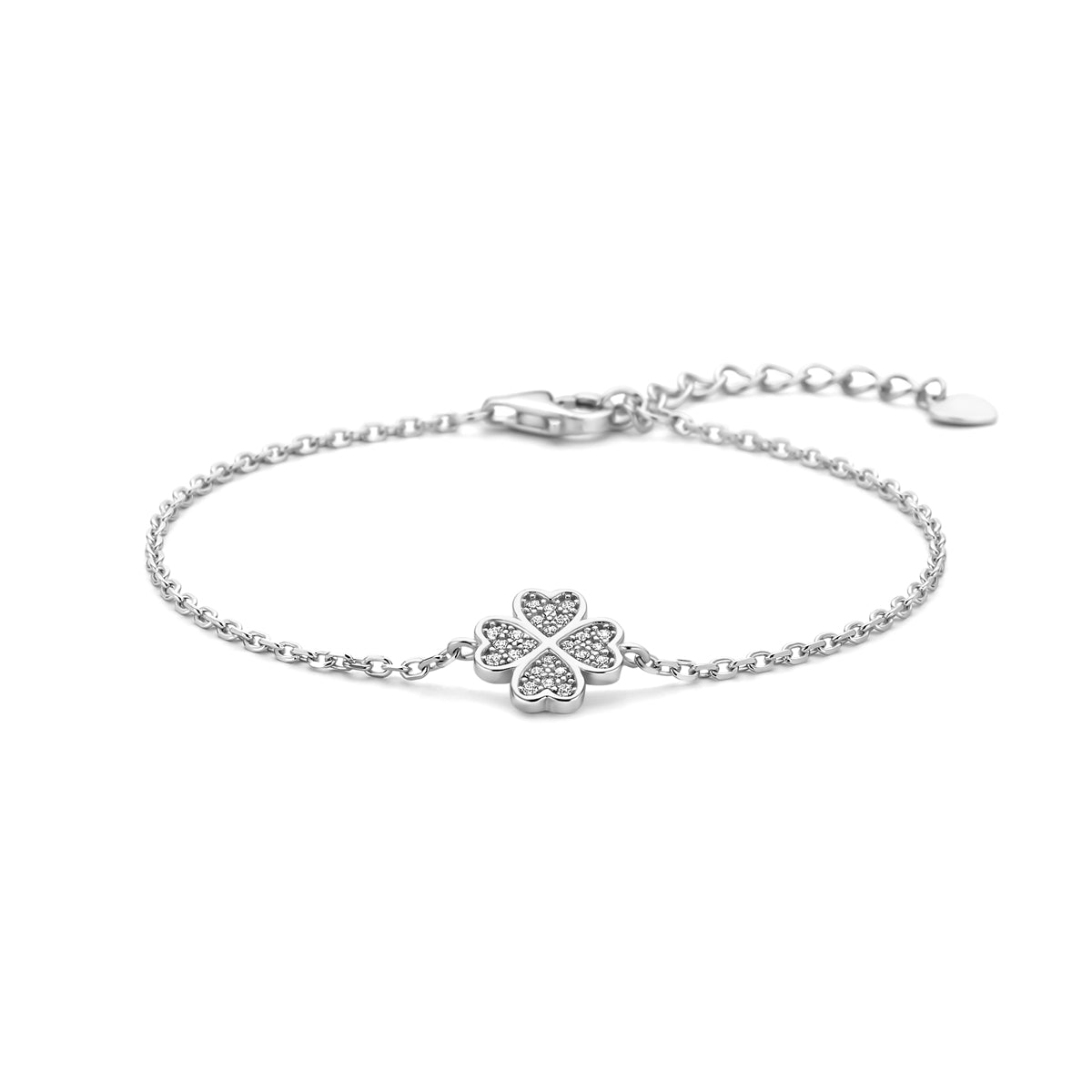 Zilveren armband klaver zirkonia 1.5mm | 16-19cm