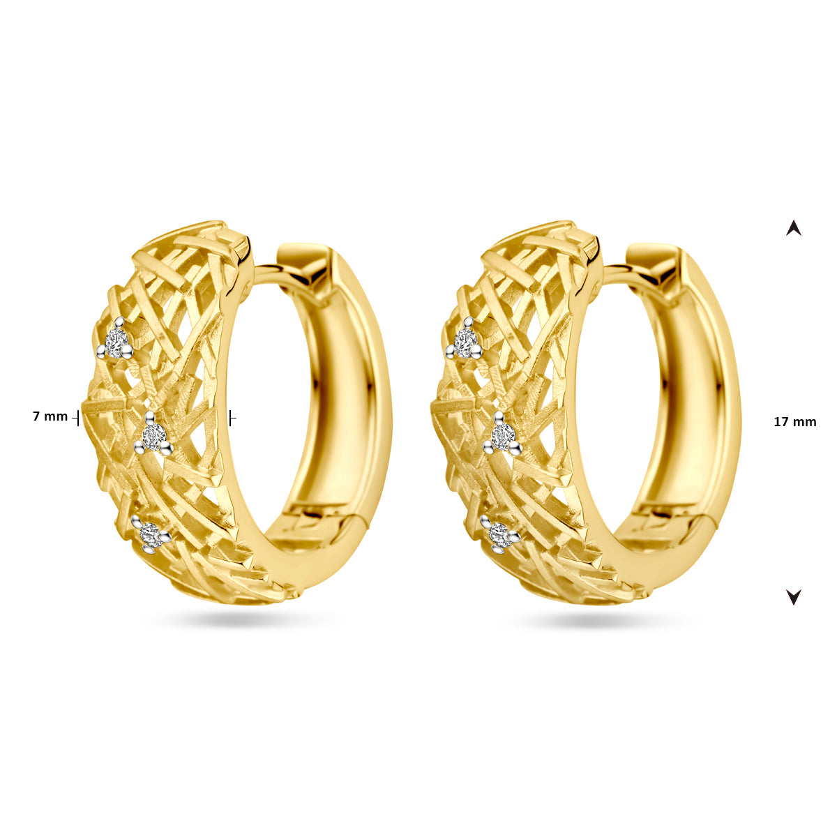 14krt geelgouden creolen met diamant 6-0.05ct HSI