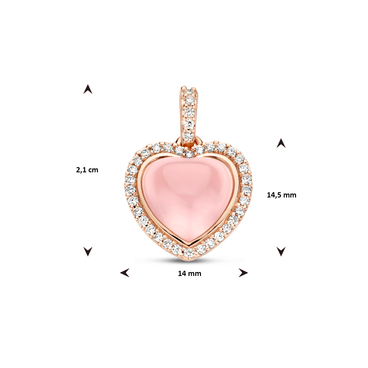 14krt rosé gouden hanger "hart" met diamant 0.21ct HSI en rozenkwarts
