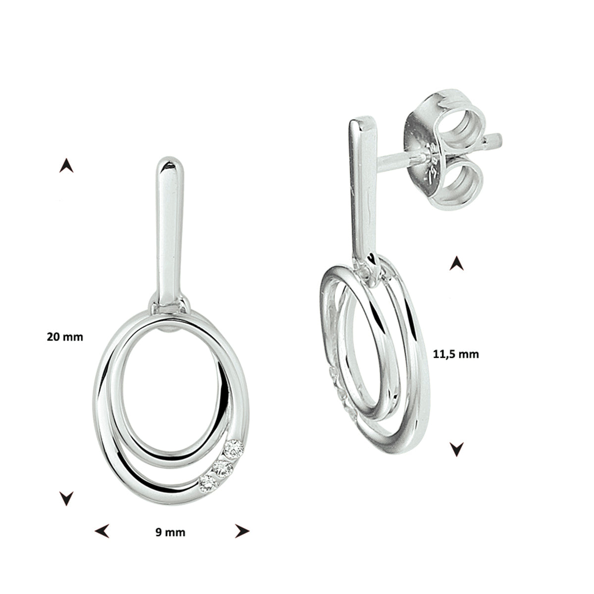 14krt witgouden oorhangers diamant 0.04ct HSI