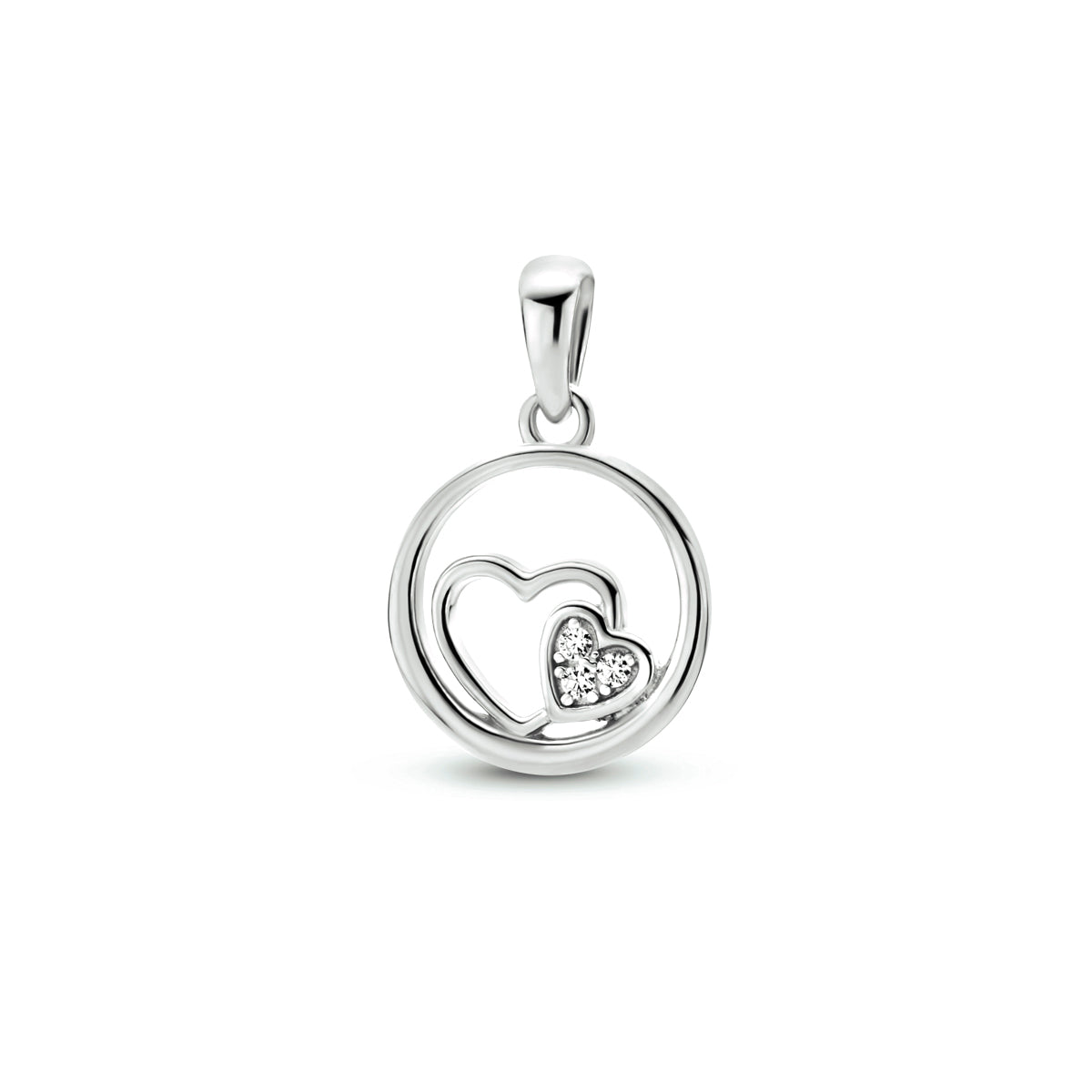 Zilveren hanger hartjes zirkonia | 18x12mm