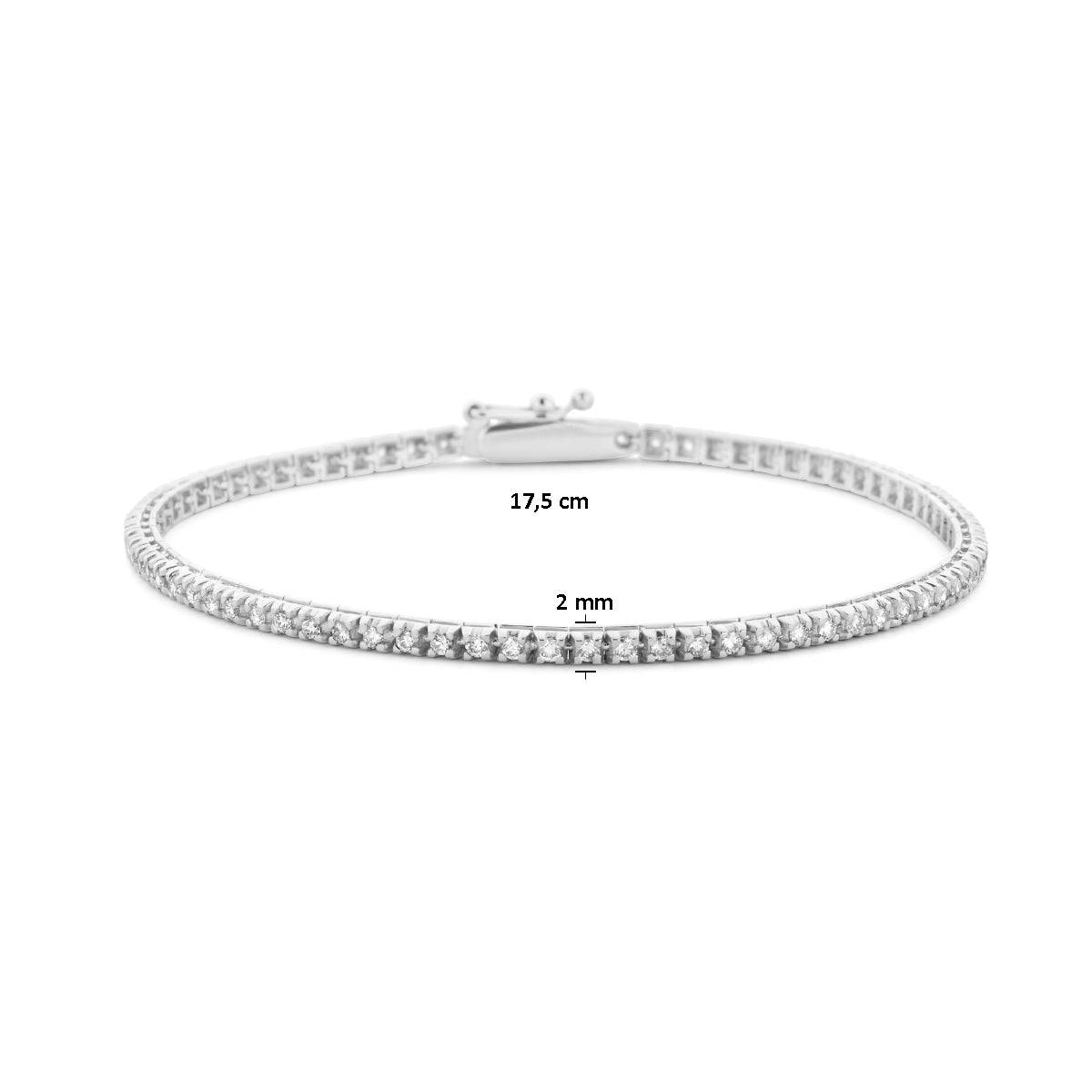 Facette - 14krt witgouden tennisarmband met LG diamant 1,00ct GSI | 17,5cm - 2,0mm
