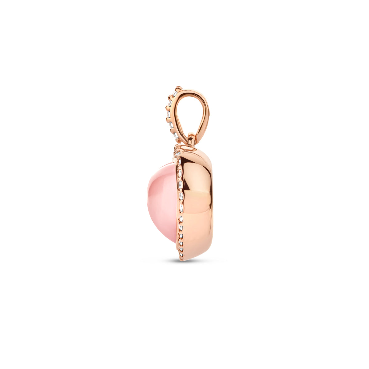 14krt rosé gouden hanger "hart" met diamant 0.21ct HSI en rozenkwarts
