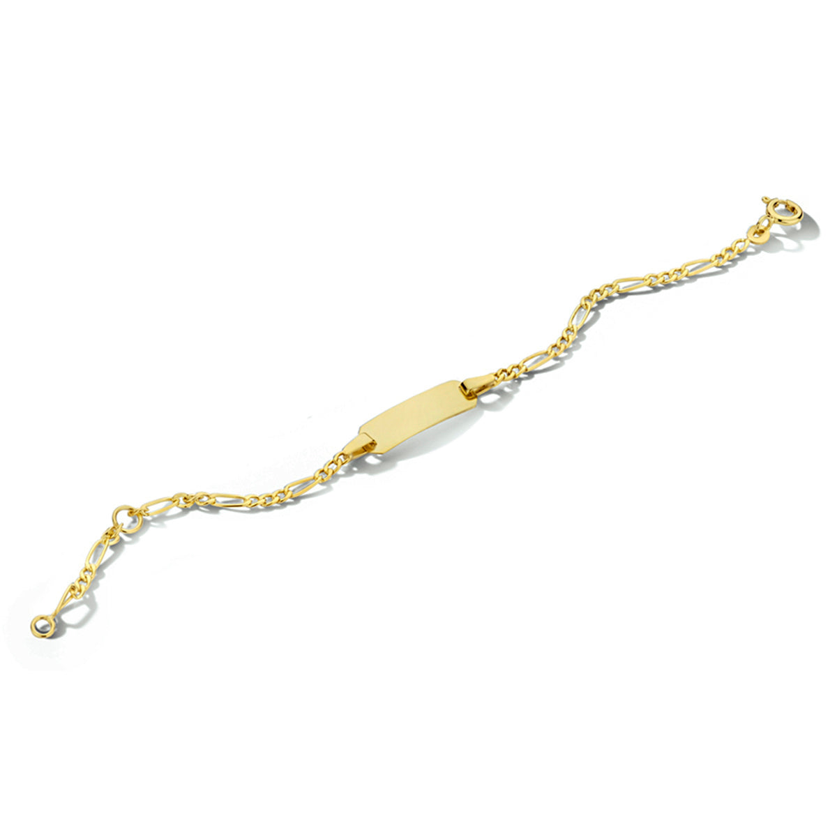 9krt geelgouden graveerarmband figaro plaat 5mm | 11-13cm