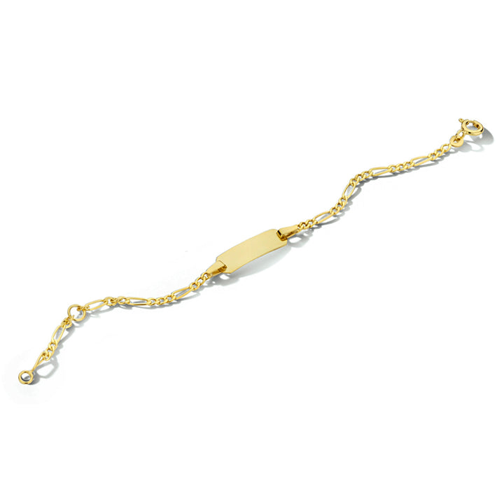 9krt geelgouden graveerarmband figaro plaat 5mm | 11-13cm