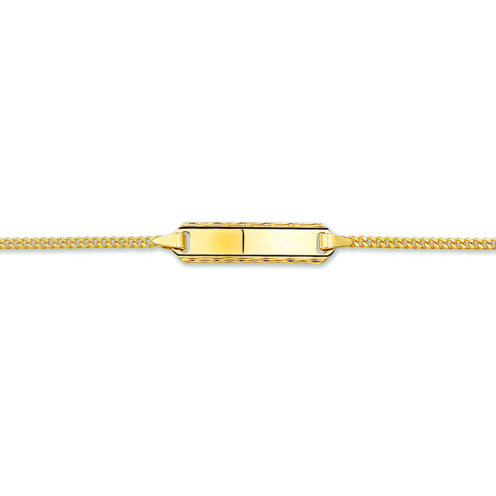 14krt geelgouden graveerarmband gourmette geslepen plaat 5mm - 12-14cm
