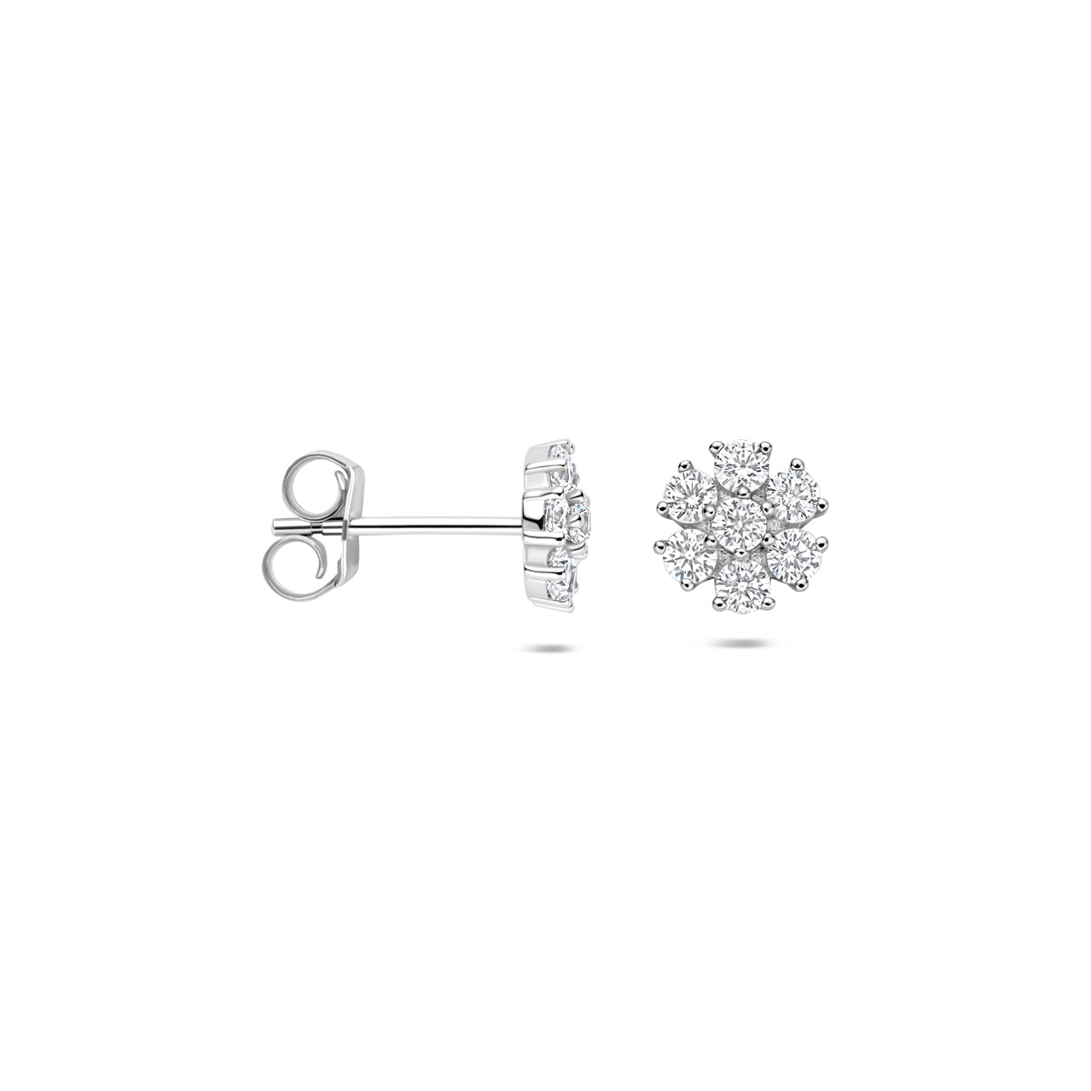 Zilveren oorknoppen bloem zirkonia | 7x7mm