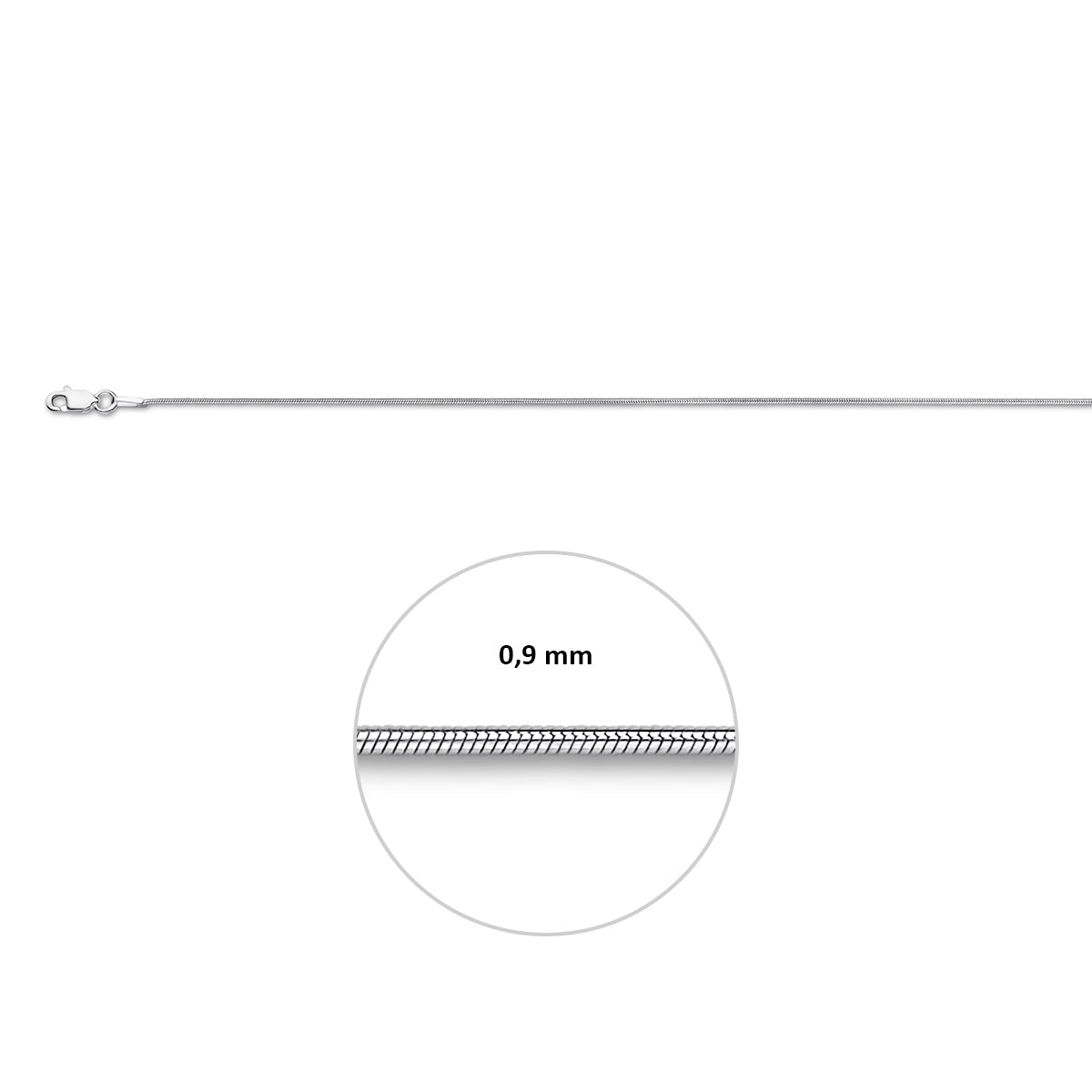 Zilveren lengtecollier - slang rond 0,9mm