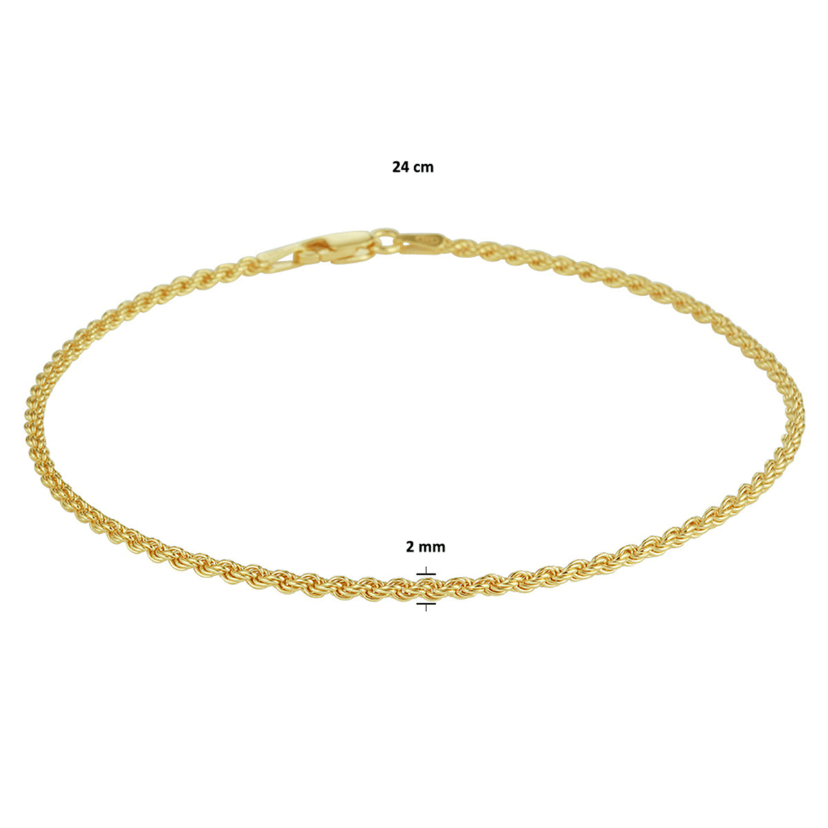 Zilver verguld enkelbandje koord 2mm | 24 cm