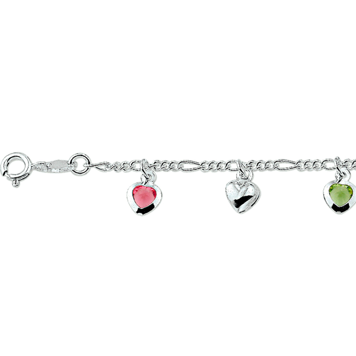Zilveren armband met hart meerdere kleuren zirkonia | 16cm