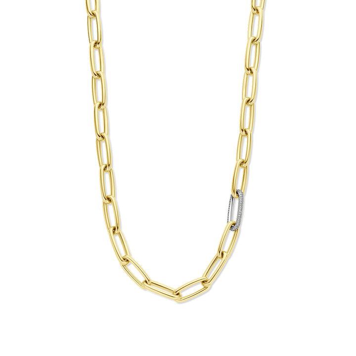 18krt bicolor gouden paperclip collier met 0.34ct G/VSI diamant | 50cm