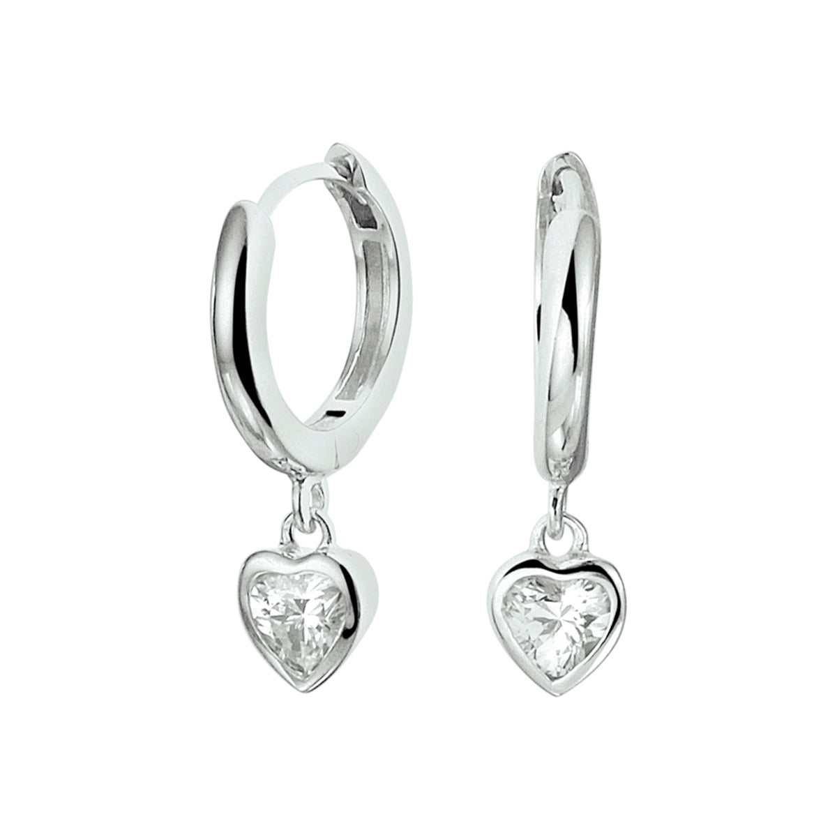 Zilveren klapoorringen met een zirkonia hartje | 11,5x2mm